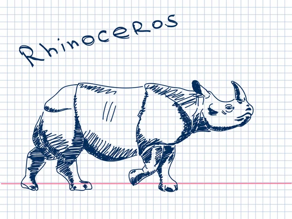 Rinoceronte dibujado a mano Vector — Vector de stock