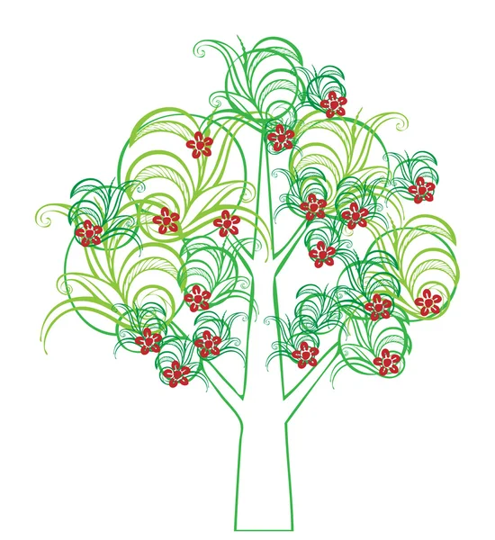 Árbol estilizado verde con flor roja — Archivo Imágenes Vectoriales