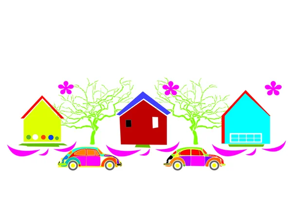 stock vector Color houses and cars