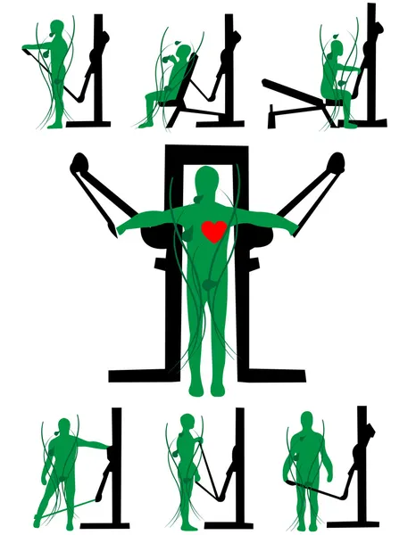 Les hommes exercent l'appareil et renforcent le corps — Image vectorielle