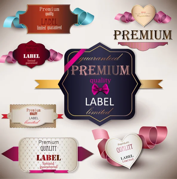 Set di distintivi di garanzia di qualità e soddisfazione superiore, etichetta — Vettoriale Stock