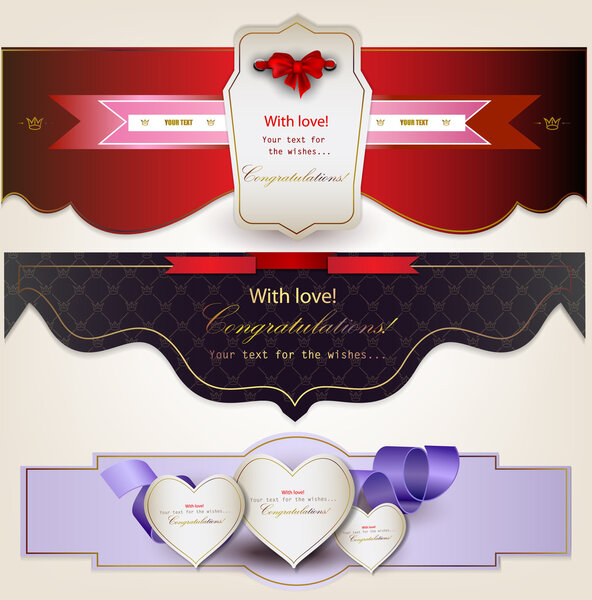Set of holiday banners with ribbons. Vector background