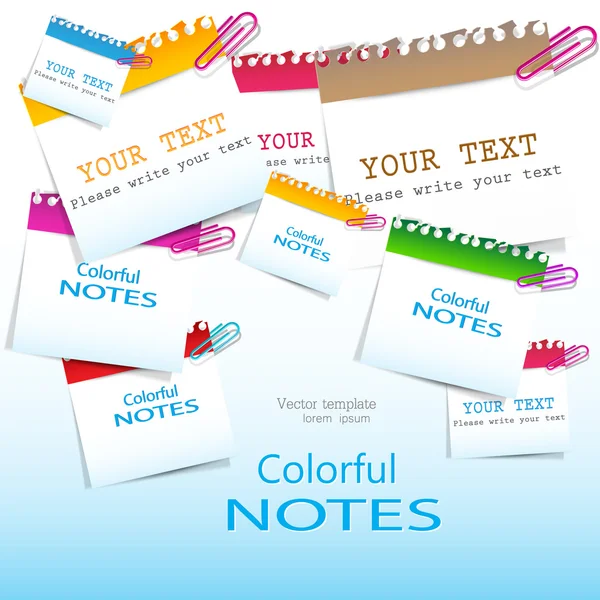 Notas de papel de colores con lugar para el texto — Vector de stock