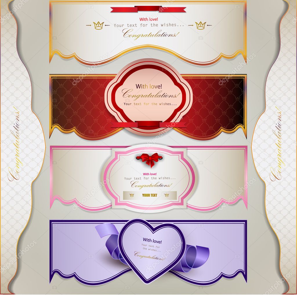 Set of holiday banners and labels with ribbons. Vector backgrou