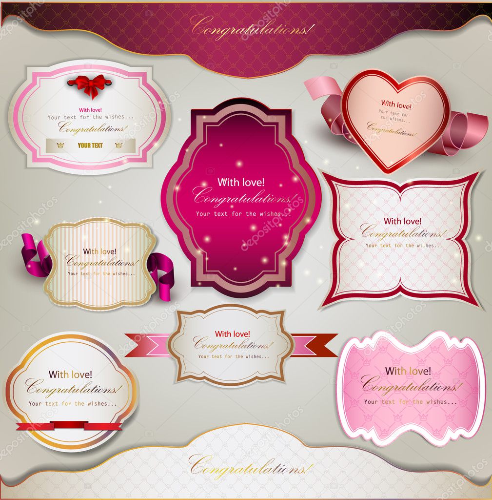 Set of holiday banners and labels with ribbons. Vector backgrou