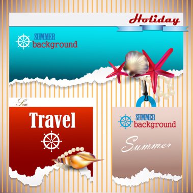 Set of Holiday banners with shells and place for text. Torn pape clipart