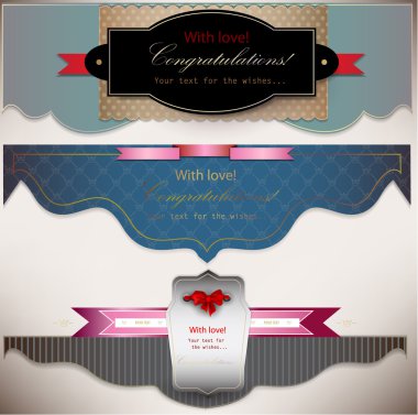 Set of holiday banners with ribbons. Vector background clipart