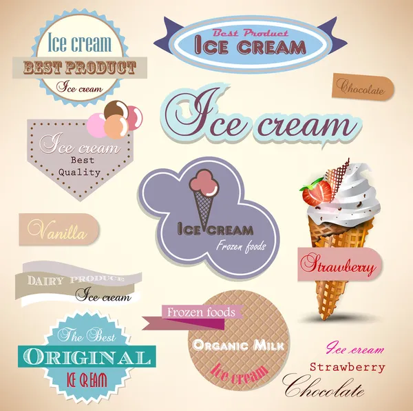 Set de insignias y etiquetas de heladería vintage — Vector de stock