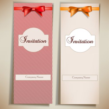 Retro card notes with ribbons. Red and beige invitations clipart