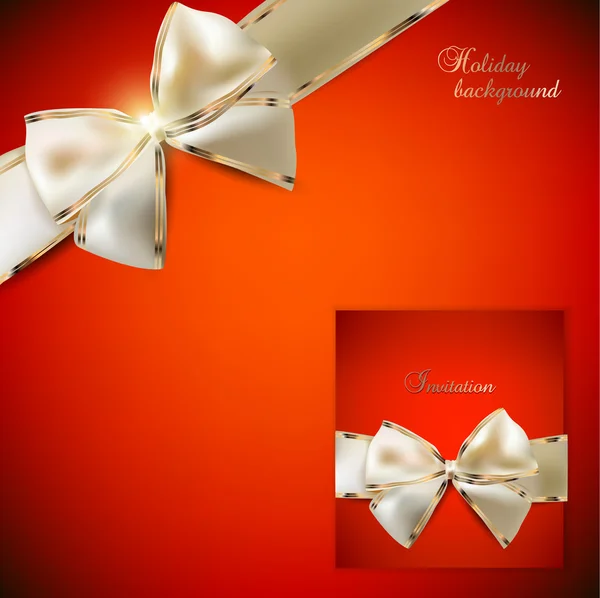 Fondo rojo elegante y tarjeta de regalo con cintas. En una misma pocilga — Archivo Imágenes Vectoriales
