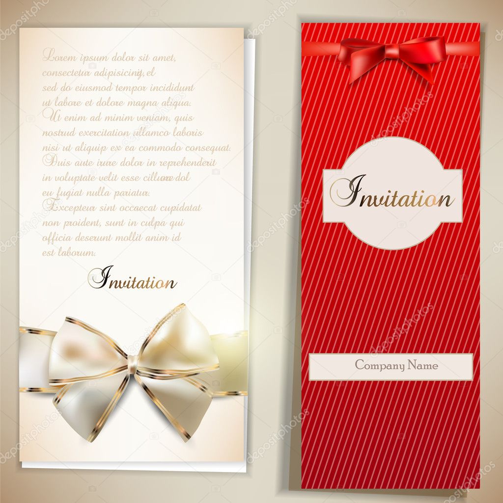 Card notes with ribbons. Red and white invitations