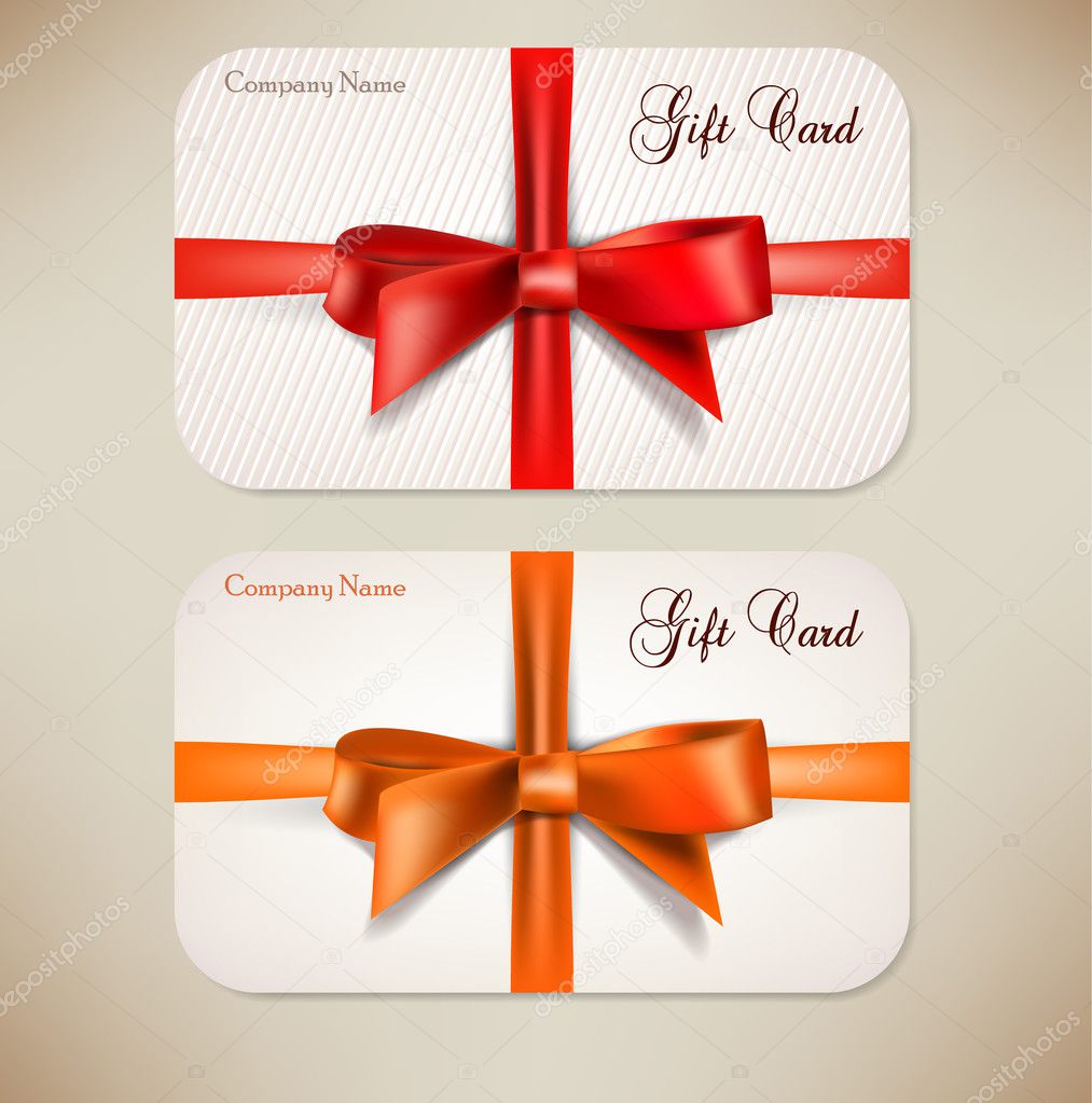 Collection of gift cards with ribbons. Vector background