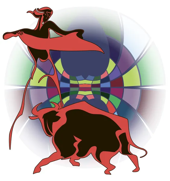 Bullfighter and bull — Stock Vector