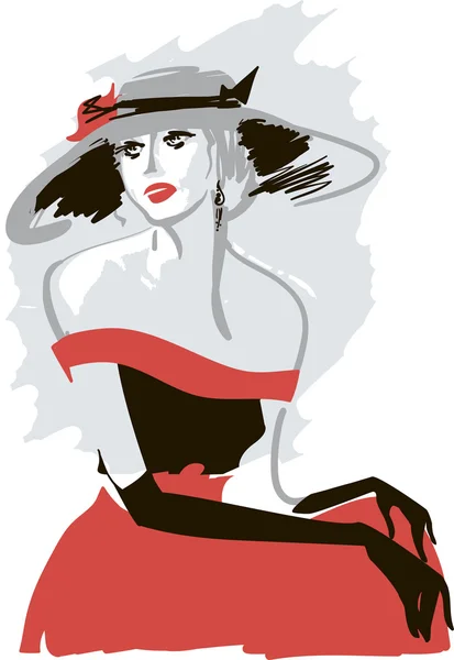 Señora retro en un sombrero — Archivo Imágenes Vectoriales