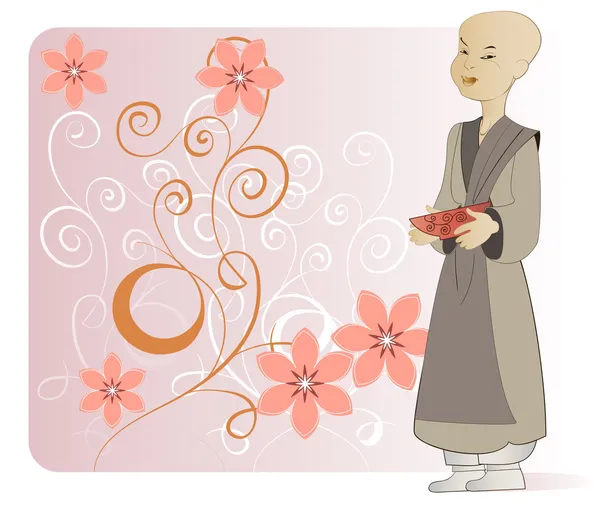 Ένας νεαρός μοναχός βουδιστής — Διανυσματικό Αρχείο