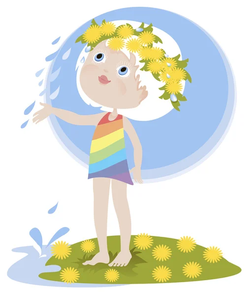 Little Girl and the summer rain — Stock Vector