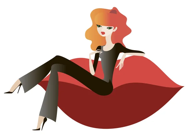 Chica en un sofá rojo — Archivo Imágenes Vectoriales