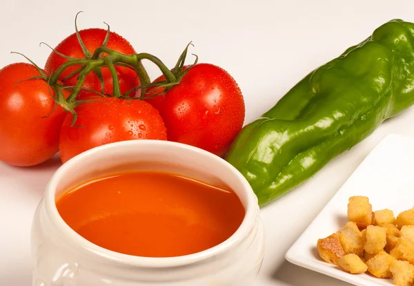 Gazpacho with ingredients — Stock Photo, Image