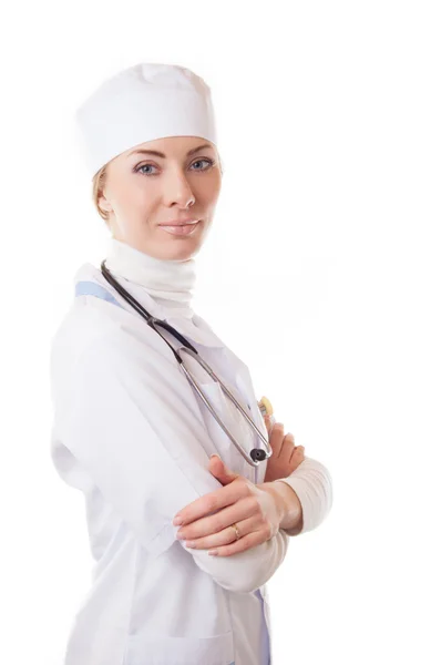 Serious medical doctor woman with stethoscope Royalty Free Stock Photos