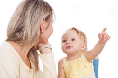 Mother and little daughter talking clipart