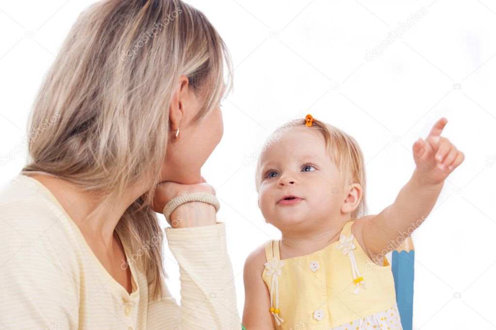 Mother and little daughter talking