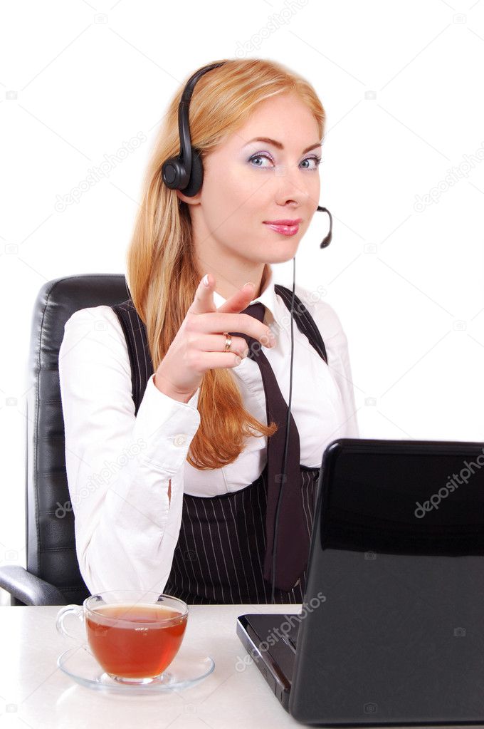Help line assistant pointing at you