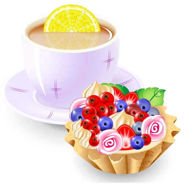 Tea and fruit basket — Stock Vector