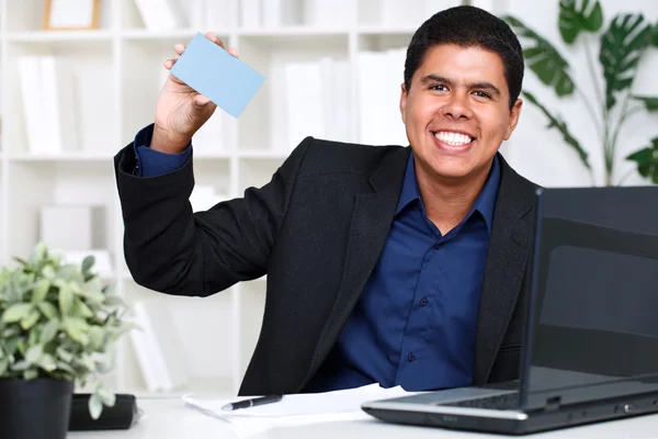 Man showing a business card — Stock Photo, Image