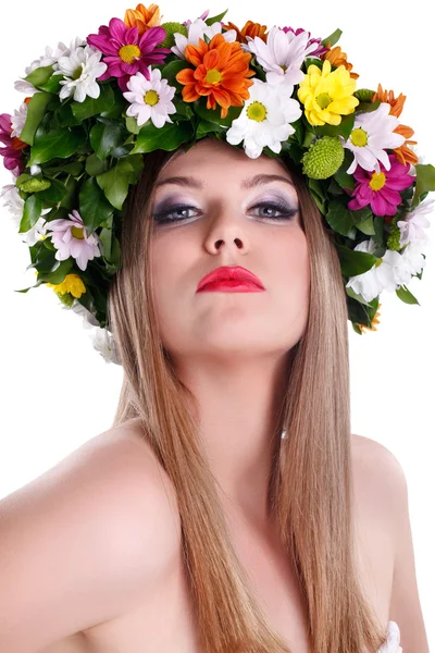 Fiatal nők Virág Koszorú — Stock Fotó