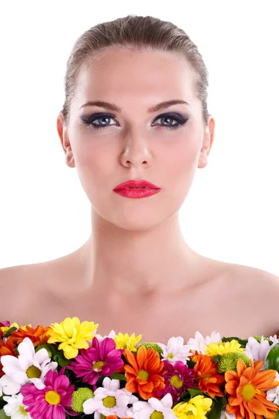 Meztelen nő virágok — Stock Fotó