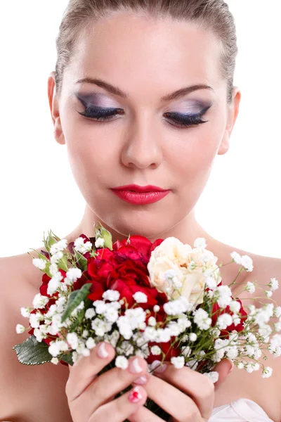 Красива молода жінка з квіткою — стокове фото