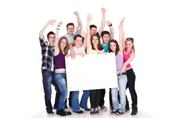 Friends with a banner — Stock Photo, Image