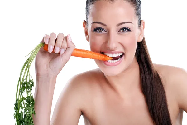 Ragazza divertente con carota — Foto Stock
