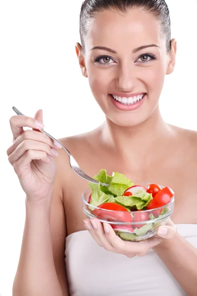 Ragazza sana mangiare insalata — Foto Stock