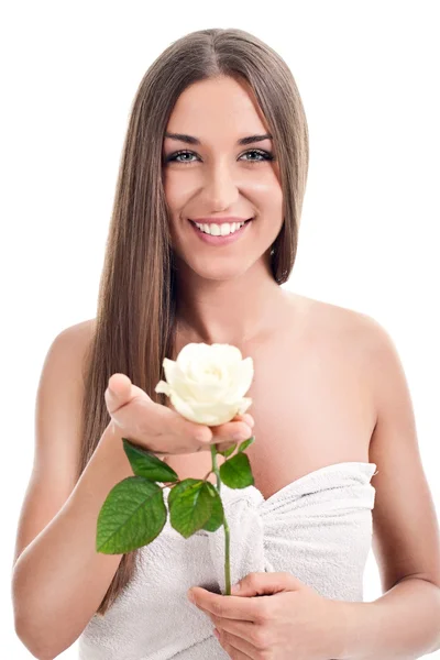 Spa woman with rosebud — 스톡 사진