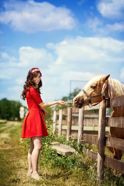 Cute girl with horse — Stock Photo, Image