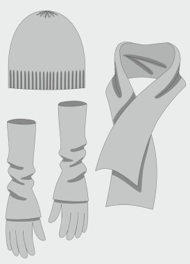 Woman knit complete set ( cap, gloves, scarf). clipart