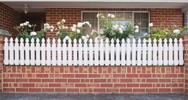 Entrance with white fence clipart