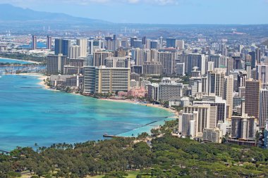 Aerial skyline of Honolulu including the hotels around Waikiki B clipart