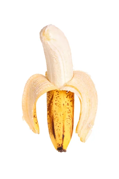 Částečně loupané, zralé strakaté banán — Stock fotografie