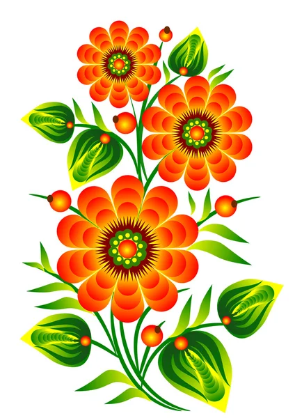 Red flowers and decorative folk element vector EPS 10 — Stock Vector