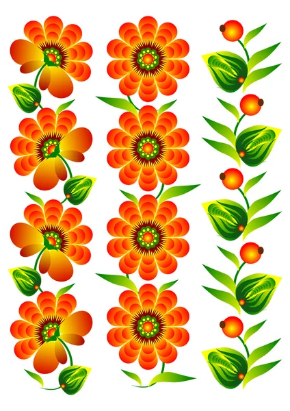 Blumen und dekorative Elemente Kollektion Folk rot weiß backgr — Stockvektor