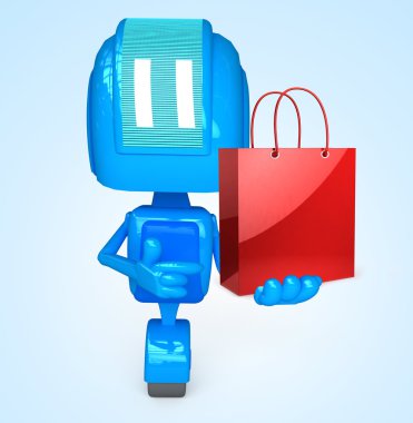 Robot holds bag clipart