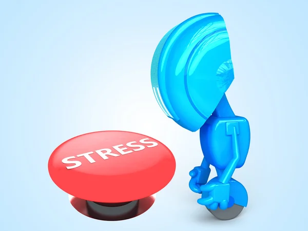 Sad robot with stress button — Stock Photo, Image