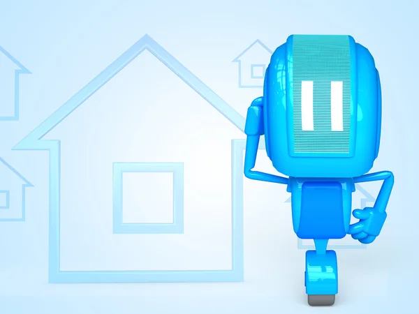 Robot with house icon — Stock Photo, Image