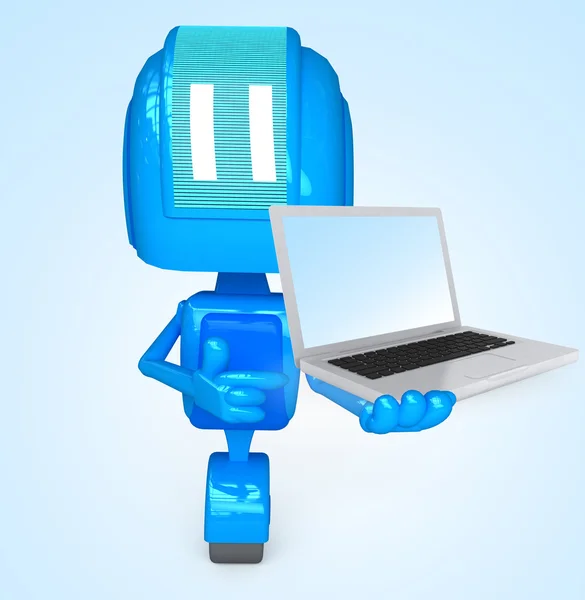 Robot holds computer — Stock Photo, Image