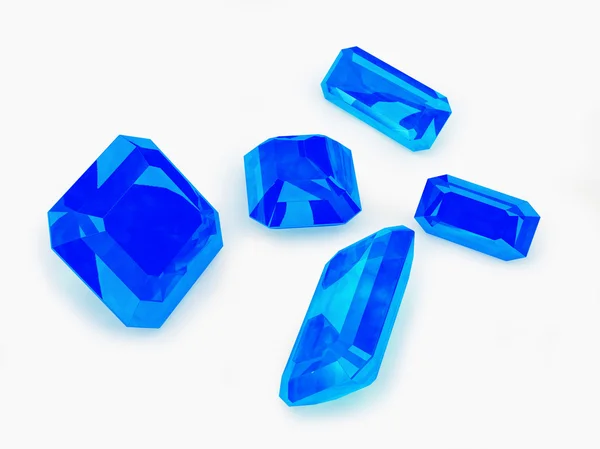 Fem blå safir på vit — Stockfoto
