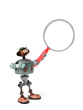 Djoby the Robot Holding Up a Magnifying Glass