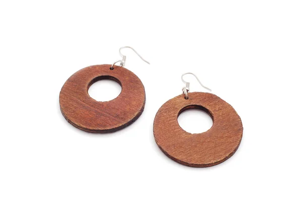 Wooden, earrings — Stock Photo, Image
