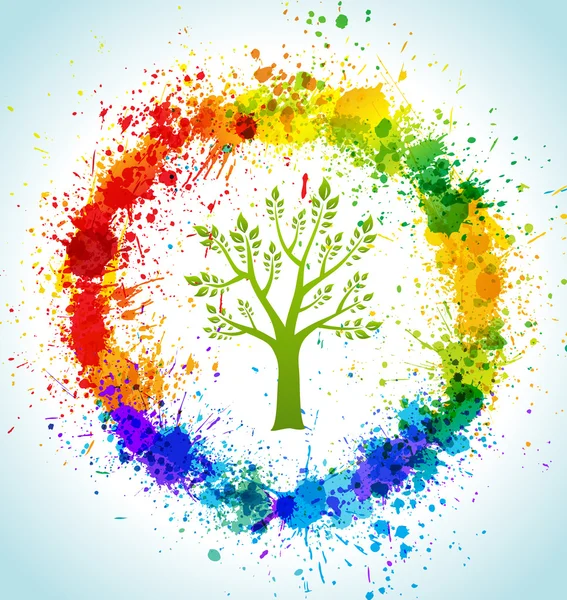 Färg färg stänk eco bakgrund. vektor träd och ram — Stock vektor